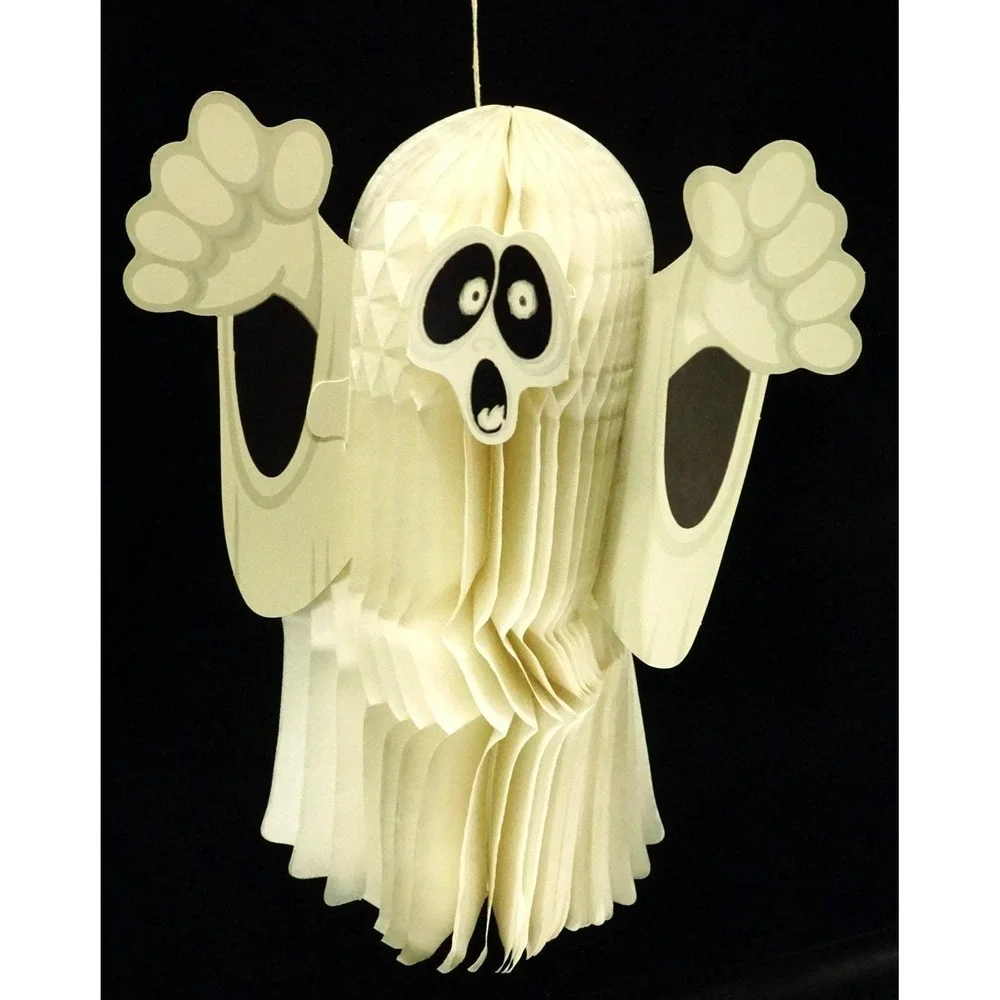 Vintage 1987 Beistle 14 In Ghost Tissue‎ Hanging Halloween Decoration in Package
